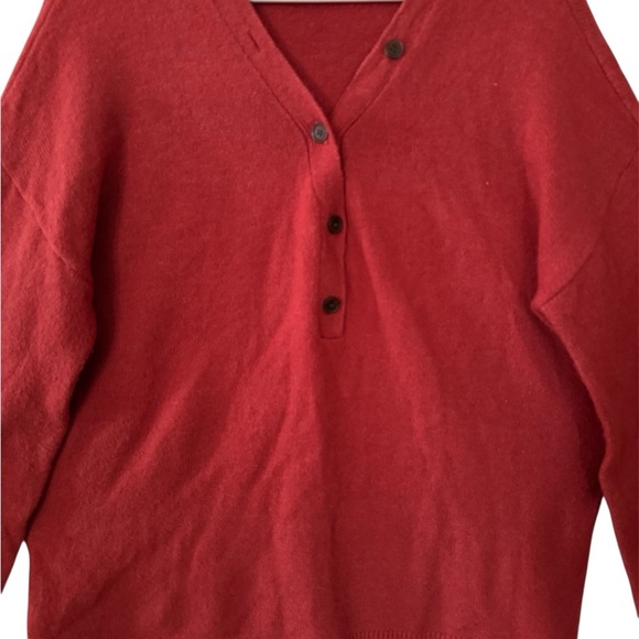 LOFT Red Buttoned V-Neck Sweater - Picture 5 of 6
